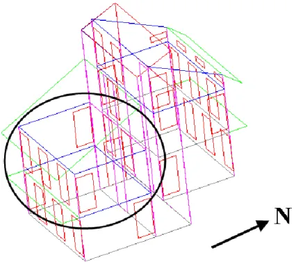 圖  2- 1 EnergyPlus 模擬目標建築物立體圖  (資料來源：蔡[1]) 