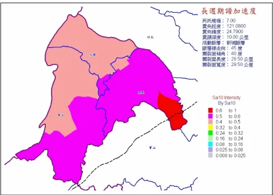 圖 14 模擬地震事件下新竹市長週期譜加速度分佈圖 