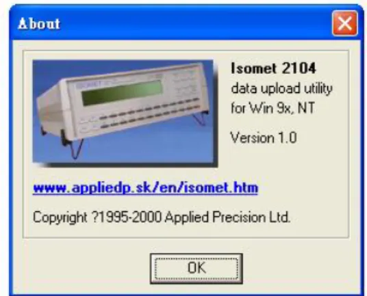 圖 2-15 ISOMET 型號與軟體說明視窗 