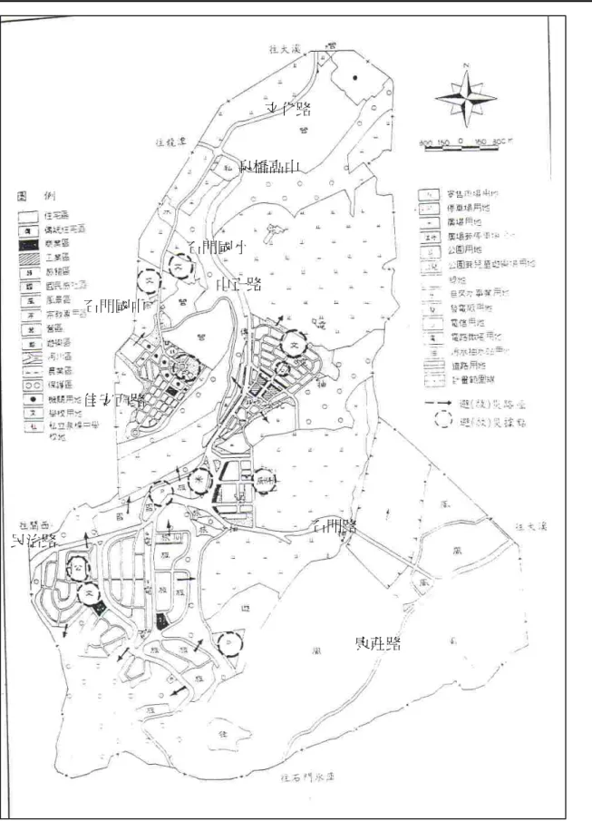 圖 3-7  石門都市計畫區火、震災防災計畫路徑示意圖 文化路泉橋高中石門國小石門國中 中正路佳安西路 民治路 石門路康莊路