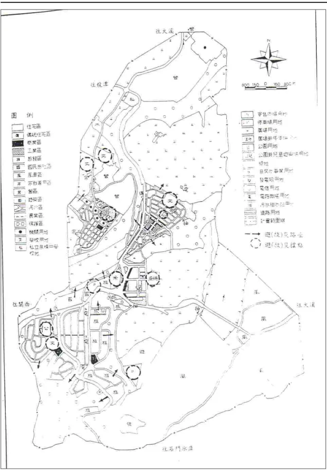 圖 3-12  石門都市計畫區火、震災防災計畫庇護所與避難路經示意圖 