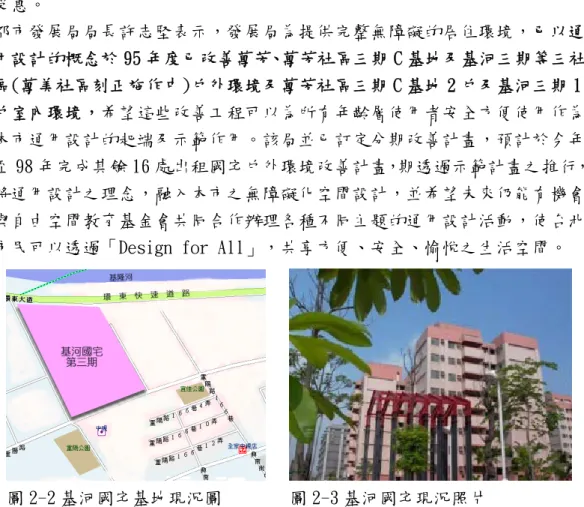 圖 2-2 基河國宅基地現況圖  圖 2-3 基河國宅現況照片 
