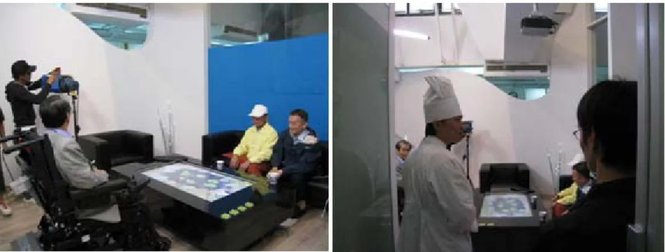 圖 2- 4  『創新應用篇』影片劇組拍攝現場  (五)  影片劇情大綱與現場拍攝成果  1. 片頭 (1 分鐘)    (音樂+旁白)「智慧化居住空間」，為內政部建築研究所針對世界環境氣候變遷與 高齡少子女化等發展趨勢，以永續發展與人本關懷的角度，將我國高科技產業之 研發應用與創新服務，逐步引入傳統建築產業中，使居住空間與民眾之生活機能 更緊密地結合在一起，以滿足國民未來生活需求。本情境影片乃針對公寓住宅、 校園宿舍與透天厝住宅等居住族群的需求與問題，提出智慧化的創新應用解決方 案，呈現理想的「智慧化居住