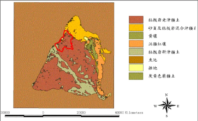 圖 3-4  彰化縣土壤圖        資料來源：http://gisapsrv01.cpami.gov.tw/cpis/cprpts/changhwa_1/tatol1/total2-1.htm  4.水文                      地勢係由東向西或東南向西北緩斜，由於本鎮的海岸具有隆起性質，故流 到鎮境的河流，自由曲流極為發達，以致洪水期時，常因排水不及而造成傷害。 自日治時代起，已先後針對這些自由曲流進行截彎取直的工作。其主要河川有 三條：洋子厝溪、鹿港溪、番雅溪(現為番雅溝排水系統