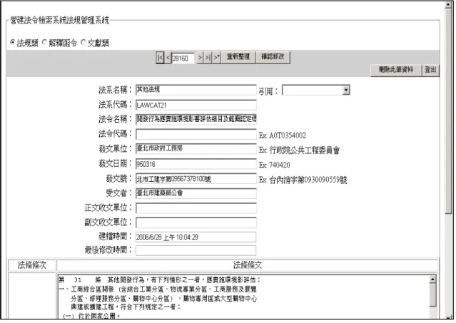 圖 3- 11 法規資料檢索系統—後端法規管理系統畫面