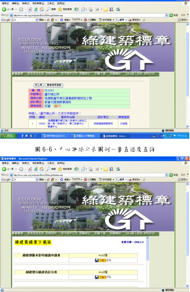圖 6-6、中心網站公告圖例－審查進度查詢    