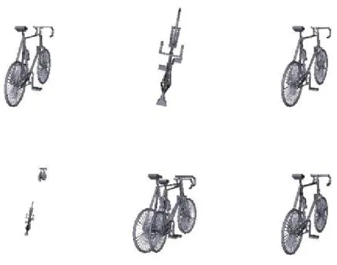 Fig. 8 Results of an experiment by using the same model “3dcafe_bicycle” among different  affine transformations