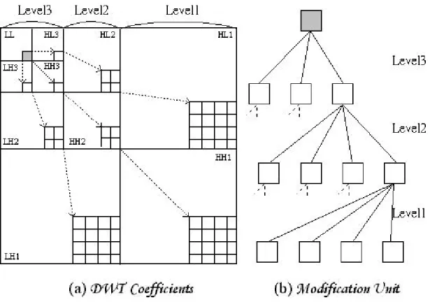 Figure 3.1 DWT Coefficients and the Modification Unit. 