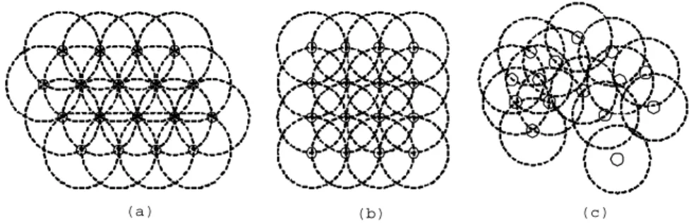 Figure 1: (a) Triangular, (b) square, and (c) irregular sensor networks.