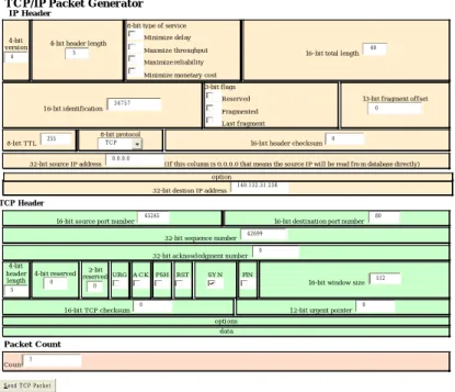 Figure 10: Web Page of TCP/IP Packet Attack Tool 