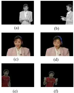 Figure 20. The results after executing object  boundary refinement process for Weather at (a)  frame #28; (b) frame #243; for Akyio at (c) frame 