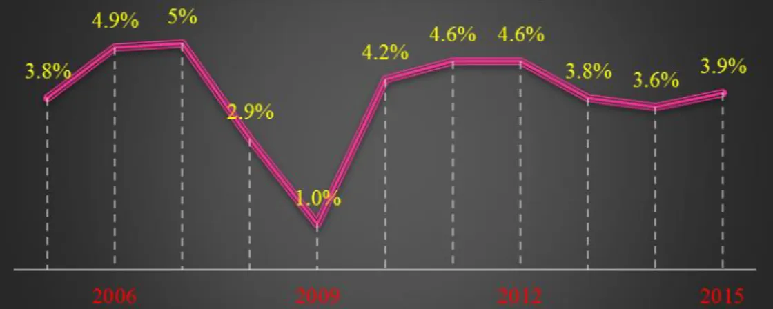 Figure 8: Growth of the worldwide cosmetics market from 2006 to 2015 