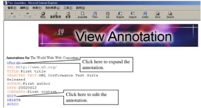 Figure 11: An annotation is browsed and the content is expanded.