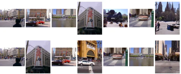 Fig 7. Query results using image #38 (leftmost) as the query image; top row: using  unquantized histogram, bottom row: using quantized (binary) histogram
