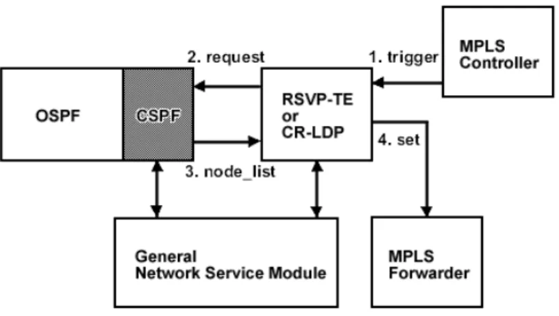Figure 3-3: The relationship of protocols in an MPLS-TE system.