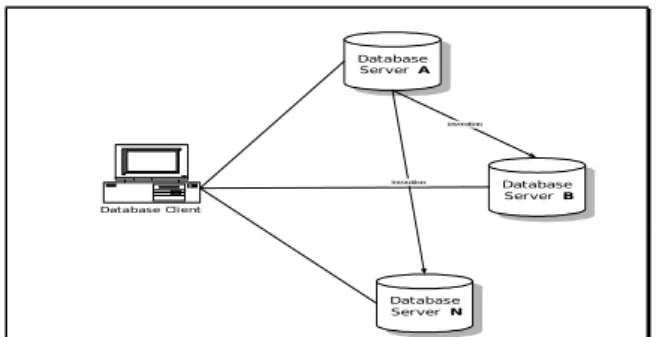 Figure 3-1. Connections between clients and  servers.  DatabaseServer  A DatabaseServer  BDatabaseServer  NDatabase Clientinvocationinvocation