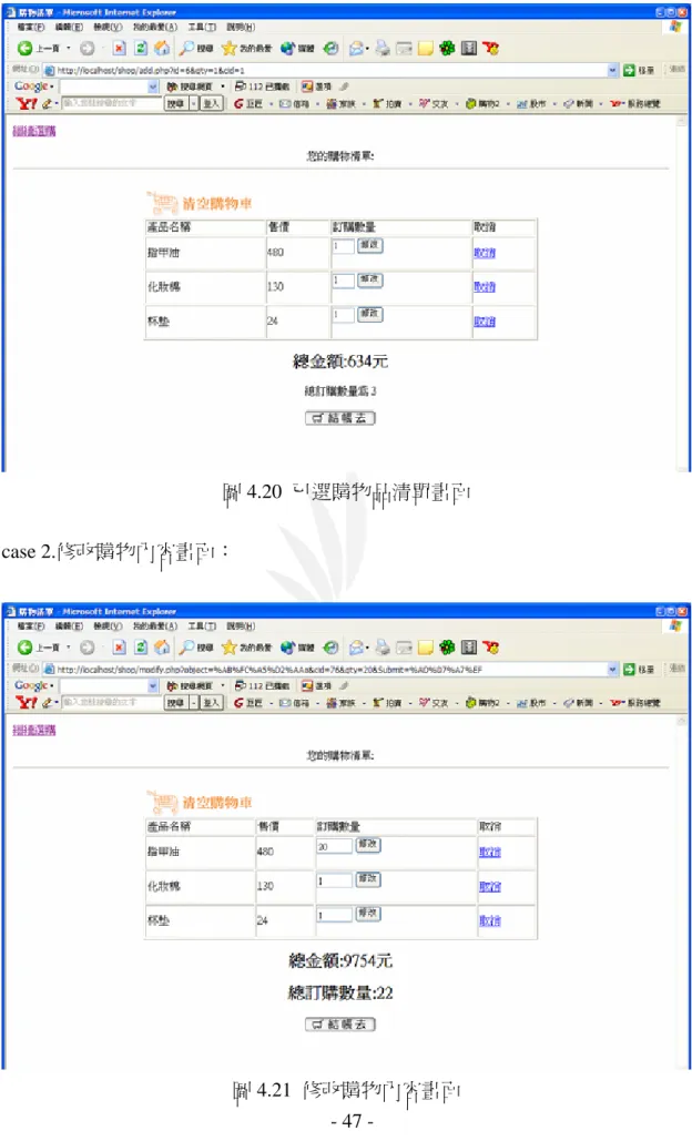 圖 4.20  已選購物品清單畫面 