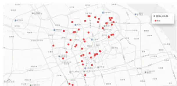 圖 4-2 上海市 2016 年 8 月 1 日（禮拜一）00:00 至 06:00 取車點示意圖 