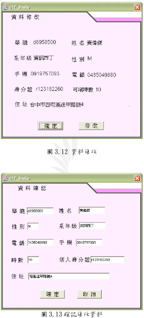 圖 3.12 資料修改 