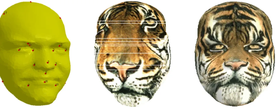 Figure 3. Left: a 3D model, Middle: texture mapping without constraints, Right: texture  mapping with constraints 