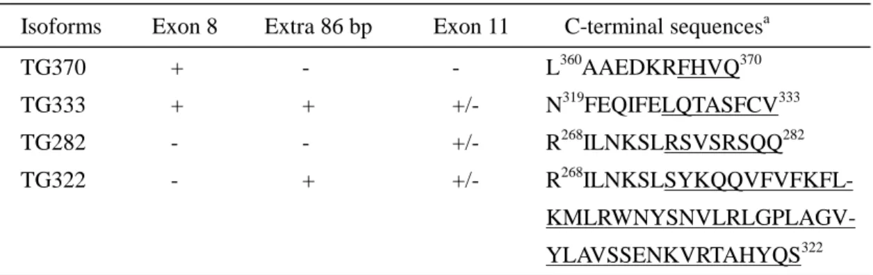 Table 3. Putative shorter isoforms of transmembrane GTPase Isoforms Exon 8 Extra 86 bp Exon 11 C-terminal sequences a