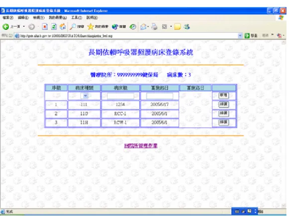 圖 4- 11  長期依賴呼吸照護病床登錄作業畫面 