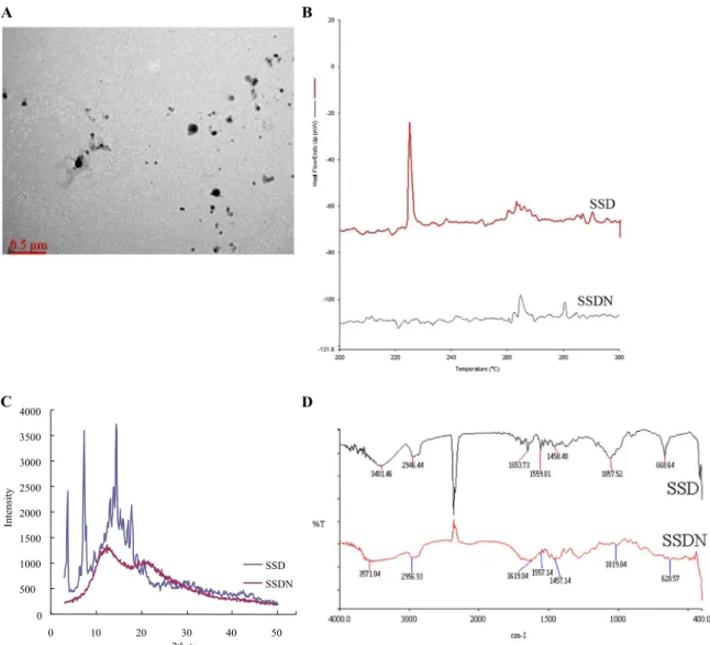 Fig.   4.   (A)   Morphology   of   saikosaponin-d   nanoparticles   under   transmission   electron   microscopy