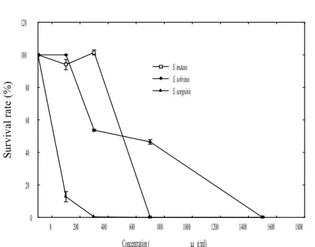 Figure 2. Effects of the LC-EO on the inactivation of S. mutans, S. sobrinus, and S. 