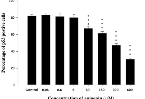 Figure 16.  The data analysis for intracellular  p53 distribution of human stomach cancer  (SC-M1)  cells repressing in the presence of different doses of apigenin for 24 hr