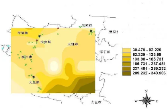 圖 28  各區五月份的居家室外環境二氧化氮濃度之散佈
