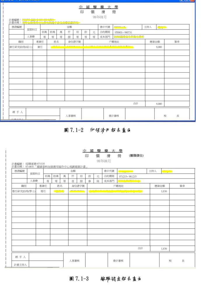 圖 7.1-2  印領清冊報表畫面 