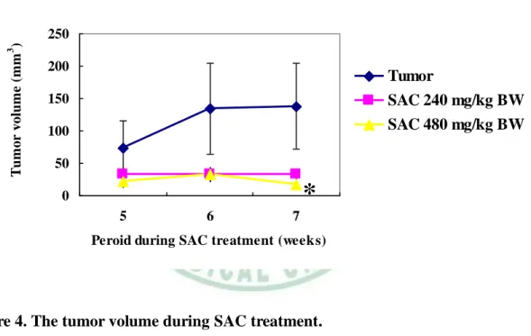 Figure 4. The tumor volume during SAC treatment. 