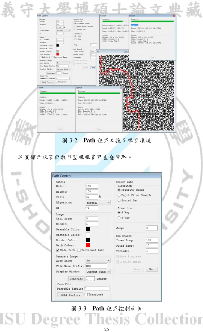 圖 3-2  Path 程式支援多視窗環境    地圖顯示視窗與執行監視視窗可重疊開取。 