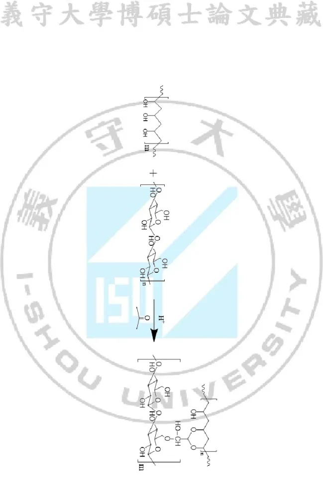 圖 4 聚乙烯醇與卡德蘭膠縮醛化反應過程 