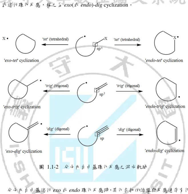 圖  1.1-2  分子內自由基環化反應之混成軌域 