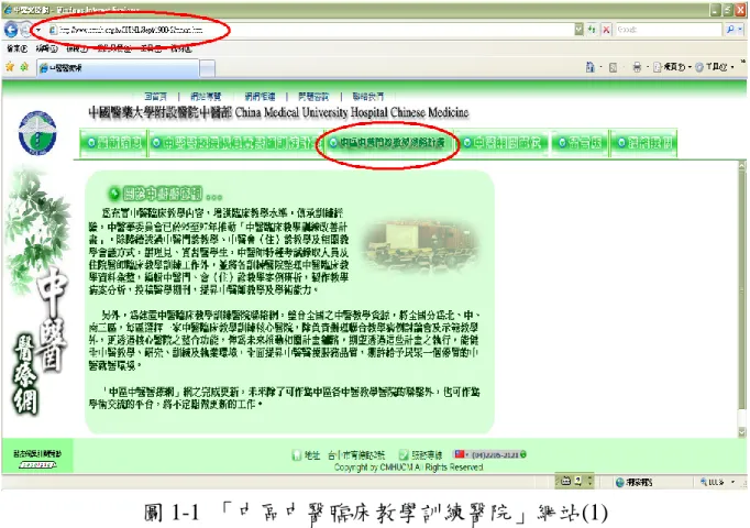 圖 1-2  「中區中醫臨床教學訓練醫院」網站(2) 