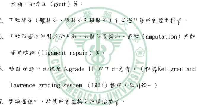 表 2.1 排除條件（exclusion criteria） 