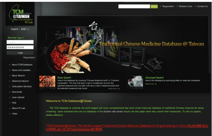 Figure 2:  TCM Database@Taiwan, the world’s largest traditional Chinese medicine database for drug screening in silico