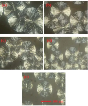 FIG. 6. The spherulite dimensions of neat PP and its composites at 146C for 4 min. The spherulite 