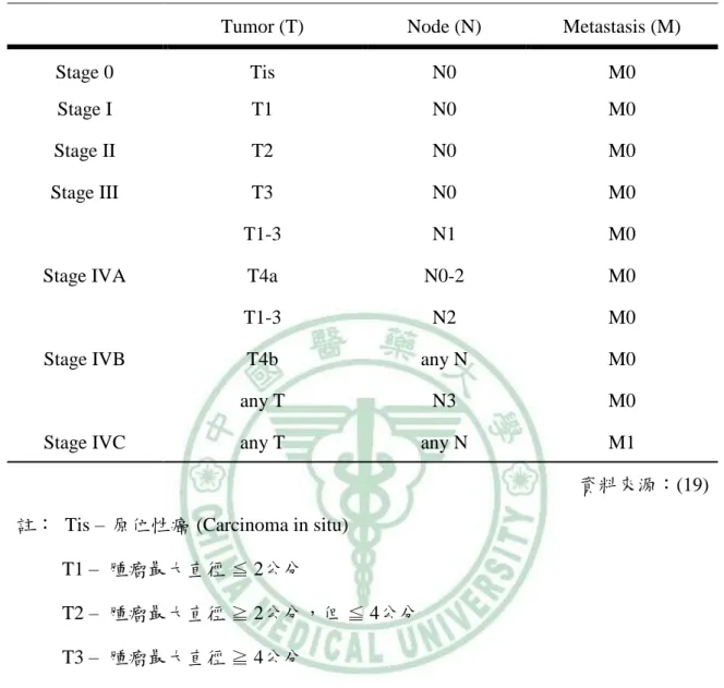 表 2-3 口腔癌分期 