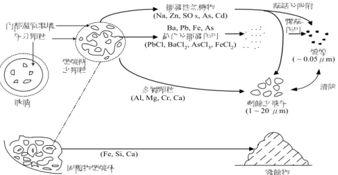 圖 2-6 含金屬之廢棄物焚化時，金屬之礦質化作用(EER,1996) (7)