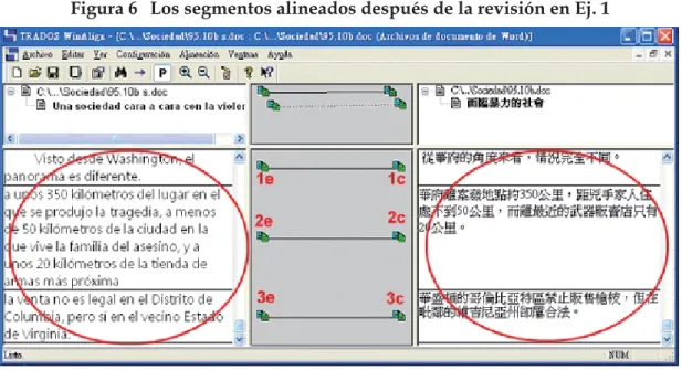 Figura 6   Los segmentos alineados después de la revisión en Ej. 1 