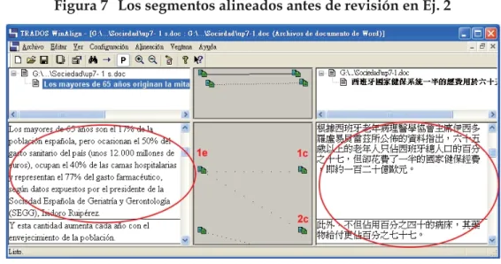 Figura 7   Los segmentos alineados antes de revisión en Ej. 2 