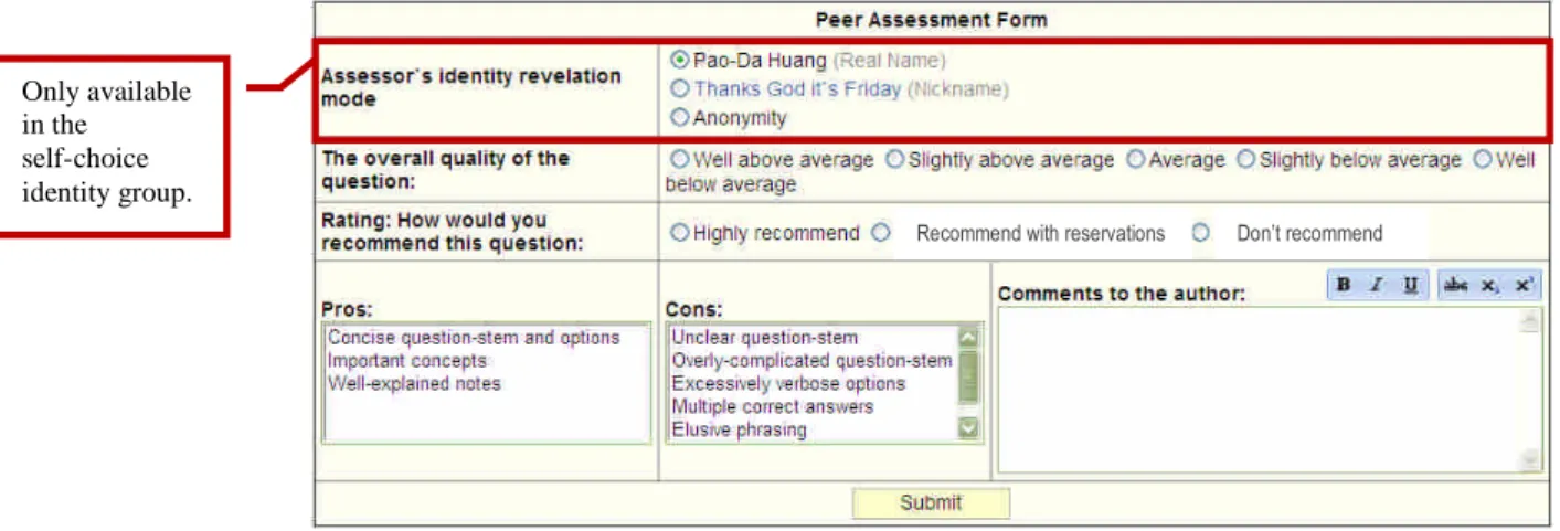 Figure 1. Assessor-to-author assessment form (for assessors to provide feedback to question-authors)