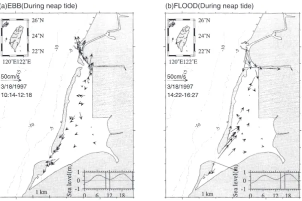 Figure 3 shows observed flow fields during the ebb and flood stages of a spring tide (March 24 of 1997)