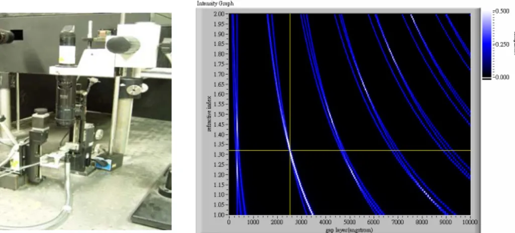 Figure 7 shows the FECO images obtained from the symmetric three-layer interference experiment with the two mica sheets  separated and at contact, respectively