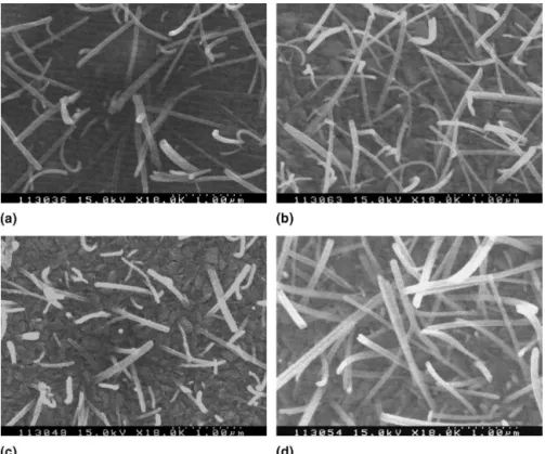 FIG. 6. Twenty-minute ZnO deposits on substrates plated with (a) 1-min, (b) 2-min, (c) 3-min, and (d) 4-min copper.