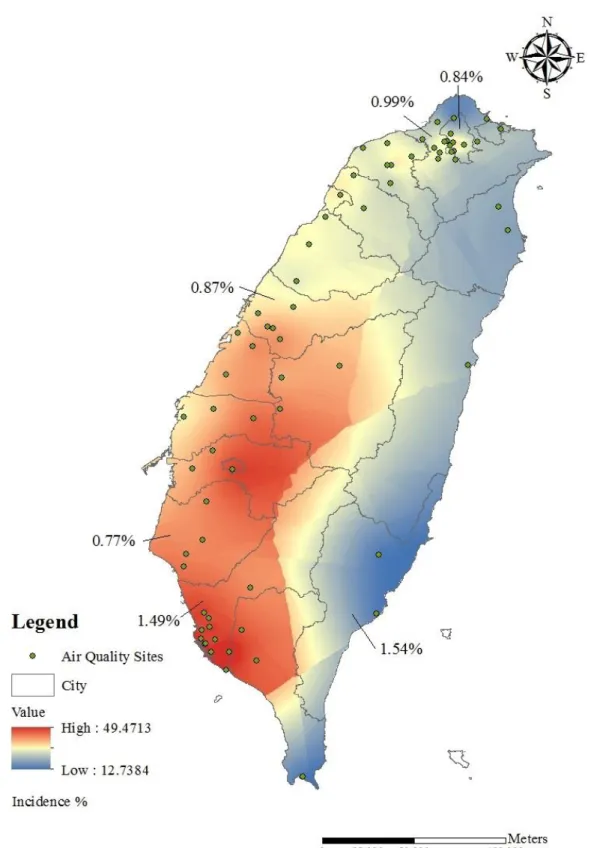 Figure 2. Distribution of average concentration of PM 2.5  from 2006 to 2012. PM 2.5