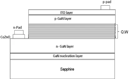 Fig. 1. Schematic structure of InGaN/GaN MQW LED with a Co-doped ZnO film deposited on n-GaN