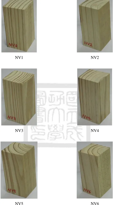 圖 2.28    新木材縱向抗壓(NV)各試體破壞情形 